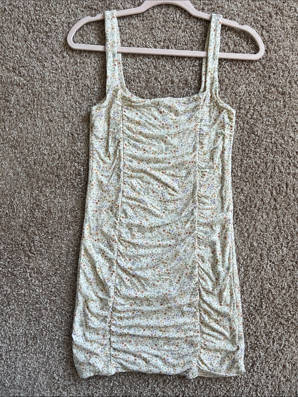 Wilfred Aritzia Floral Ruched Tank Dress in Cream